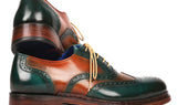 Paul Parkman Wingtip Oxfords Goodyear Welted in Green & Tobacco