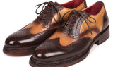Paul Parkman Wingtip Oxfords Goodyear Welted in Brown & Beige