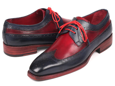 Paul Parkman Goodyear Welted Wingtip Derby Shoes in Navy & Bordeaux