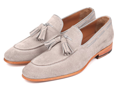 Paul Parkman Men's Suede Tassel Loafers in Grey