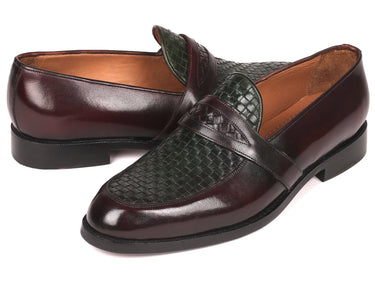 Paul Parkman Men's Woven Leather Loafers in Brown & Green