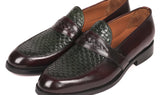 Paul Parkman Men's Woven Leather Loafers in Brown & Green