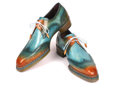Paul Parkman Norwegian Welted Wingtip Derby Shoes in Turquoise & Tobacco