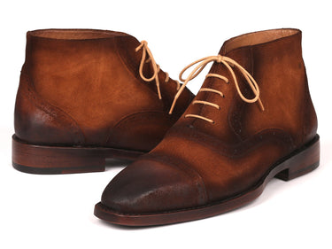 Paul Parkman Men's Suede Cap Toe Ankle Boots in Antique Brown