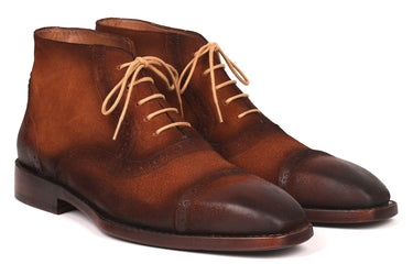 Paul Parkman Men's Suede Cap Toe Ankle Boots in Antique Brown