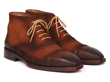 Paul Parkman Men's Suede Cap Toe Ankle Boots in Antique Brown
