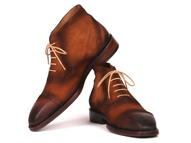Paul Parkman Men's Suede Cap Toe Ankle Boots in Antique Brown