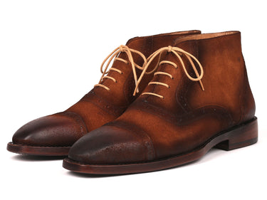 Paul Parkman Men's Suede Cap Toe Ankle Boots in Antique Brown