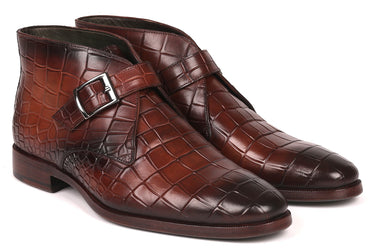 Paul Parkman Men's Single Monk Strap Ankle Boots in Brown