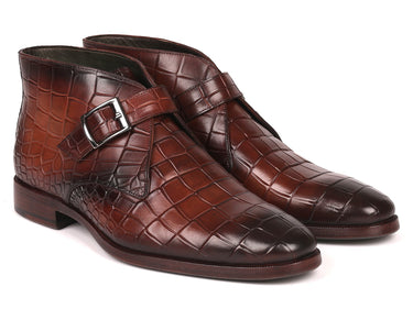 Paul Parkman Men's Single Monk Strap Ankle Boots in Brown