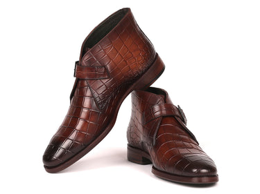 Paul Parkman Men's Single Monk Strap Ankle Boots in Brown