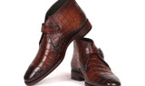 Paul Parkman Men's Single Monk Strap Ankle Boots in Brown