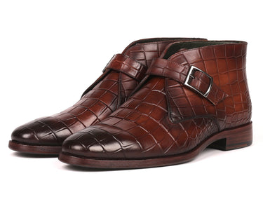 Paul Parkman Men's Single Monk Strap Ankle Boots in Brown