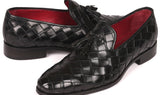 Paul Parkman Men's Big Braided Tassel Loafers in Black