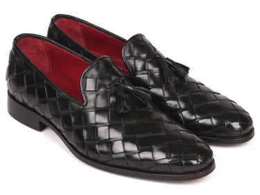 Paul Parkman Men's Big Braided Tassel Loafers in Black