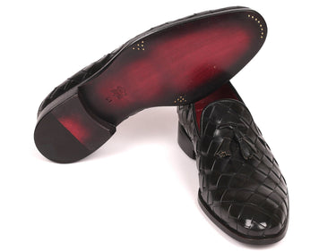 Paul Parkman Men's Big Braided Tassel Loafers in Black
