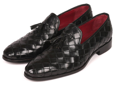 Paul Parkman Men's Big Braided Tassel Loafers in Black