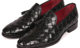 Paul Parkman Men's Big Braided Tassel Loafers in Black