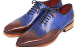 Paul Parkman Men's Goodyear Welted Wingtip Oxfords in Blue & Brown