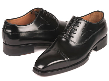 Paul Parkman Polished Leather Goodyear Welted Cap Toe Oxfords in Black