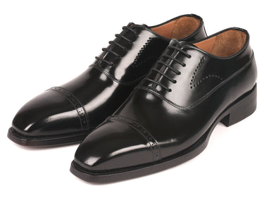 Paul Parkman Polished Leather Goodyear Welted Cap Toe Oxfords in Black