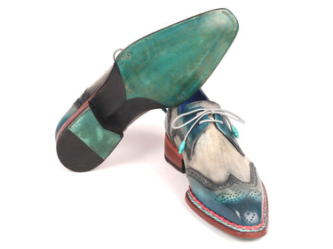 Paul Parkman Norwegian Welted Wingtip Derby Shoes in Blue & Grey