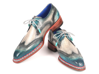 Paul Parkman Norwegian Welted Wingtip Derby Shoes in Blue & Grey