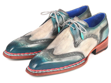 Paul Parkman Norwegian Welted Wingtip Derby Shoes in Blue & Grey