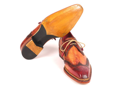 Paul Parkman Norwegian Welted Wingtip Derby Shoes in Red & Camel