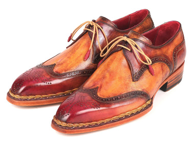 Paul Parkman Norwegian Welted Wingtip Derby Shoes in Red & Camel