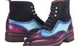 Paul Parkman Men's Wingtip Rubber Sole Boots in Purple, Light Blue & Navy