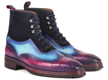 Paul Parkman Men's Wingtip Rubber Sole Boots in Purple, Light Blue & Navy