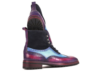 Paul Parkman Men's Wingtip Rubber Sole Boots in Purple, Light Blue & Navy