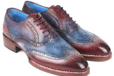 Paul Parkman Men's Goodyear Welted Wingtip Oxfords in Blue & Bordeaux