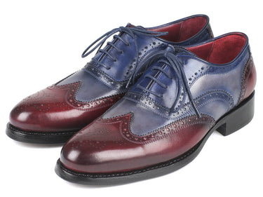 Paul Parkman Men's Wingtip Oxfords Goodyear Welted in Bordeaux, Grey & Blue