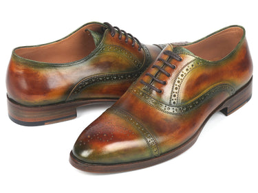 Paul Parkman Men's Cap Toe Oxfords in Green & Brown