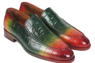 Paul Parkman Men's Croco-Embossed Calfskin Loafers in Multicolor