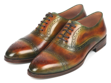 Paul Parkman Men's Cap Toe Oxfords in Green & Brown