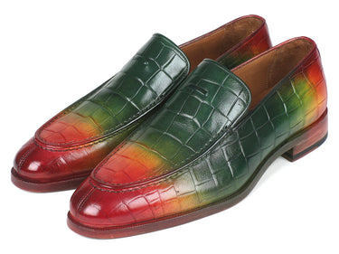 Paul Parkman Men's Croco-Embossed Calfskin Loafers in Multicolor