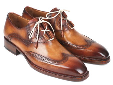 Paul Parkman Men's Ghillie Lacing Wingtip Brogues in Brown and Camel