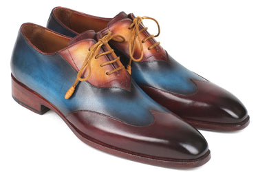 Paul Parkman Wingtip Leather Oxfords in Bordeaux, Blue & Camel