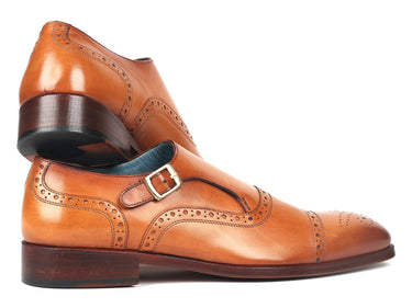 Paul Parkman Men's Cap Toe Monkstrap Shoes in Cognac
