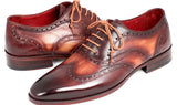 Paul Parkman Men's Hand-Painted Leather Wingtip Oxfords in Camel & Bordeaux
