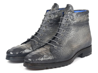 Paul Parkman Men's Croco-Embossed Leather Boots in Gray