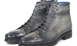 Paul Parkman Men's Croco-Embossed Leather Boots in Gray