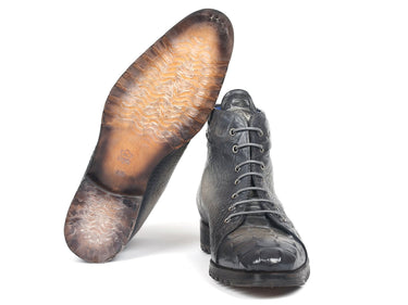 Paul Parkman Men's Croco-Embossed Leather Boots in Gray