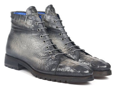 Paul Parkman Men's Croco-Embossed Leather Boots in Gray