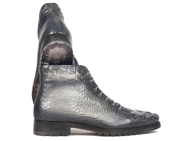 Paul Parkman Men's Croco-Embossed Leather Boots in Gray