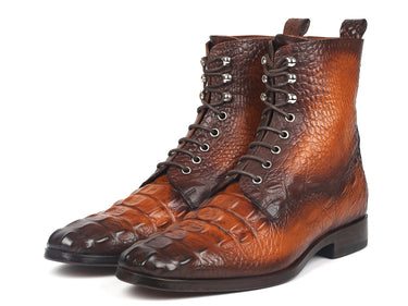 Paul Parkman Men's Croco-Embossed Leather Lace-Up Boots in Brown