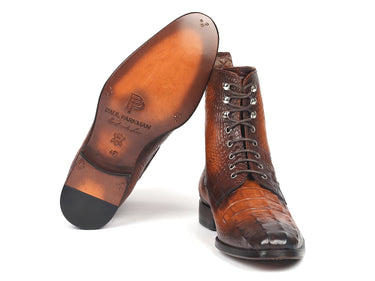 Paul Parkman Men's Croco-Embossed Leather Lace-Up Boots in Brown